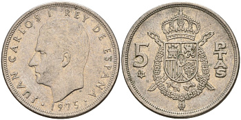 Испания 5 песет 1975 (79) Хуан Карлос I (1975-2014) KM 807 медно-никель 4155-644