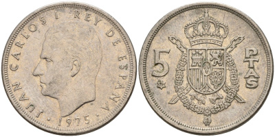 Испания 5 песет 1975 (79) Хуан Карлос I (1975-2014) KM 807 медно-никель 4155-644