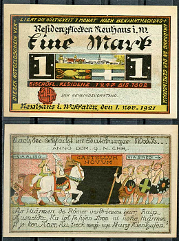 Германия, Нойхаус 1 марка 1921 нотгельд, 1.11.1921 Li.918a-2, M.945.1  бумага  UNC (пресс) 444-84-1-1