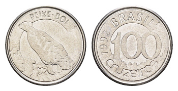 Бразилия 100 крузейро 1992 KM 623 нержавеющая сталь UNC 4644-543