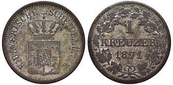 Бавария 1 крейцер 1871 Людвиг II (1864-1886) KM 487 серебро 75-1131