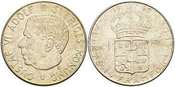 Швеция 1 крона 1962 U, Густав VI Адольф (1950-1973) KM 826 серебро 4610-611