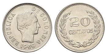 Колумбия 20 сентаво 1969 KM 237 сталь плакированная никелем aUNC 4662-614