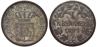 Бавария 1 крейцер 1871 Людвиг II (1864-1886) KM 487 серебро 75-1131