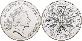 Гернси 2 фунта 1986 XIII игры стран Британского содружества KM 48a серебро UNC 11-176-15