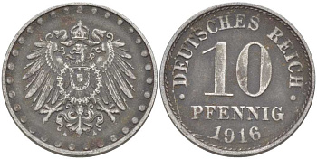 ГЕРМАНИЯ 10 ПФЕННИГОВ 1916 A KM 20, J. 298 железо 175-224