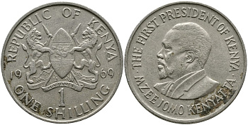Кения 1 шиллинг 1969 Джомо Кениата KM 14 медно-никель 4529-1017