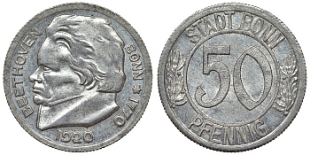 Германия, Бонн 50 пфеннигов 1920 Северный Рейн-Вестфалия, нотгельд Funck 51.? железо 4121-543