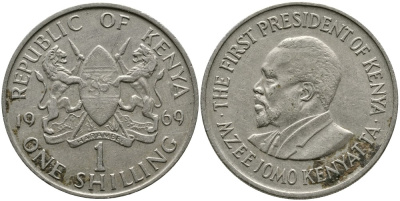 Кения 1 шиллинг 1969 Джомо Кениата KM 14 медно-никель 4529-1017