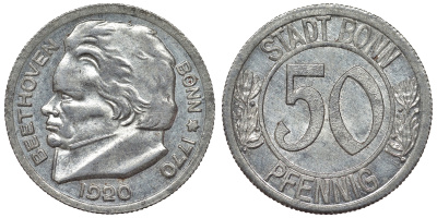 Германия, Бонн 50 пфеннигов 1920 Северный Рейн-Вестфалия, нотгельд Funck 51.? железо 4121-543