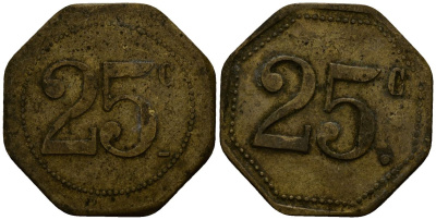 Франция 25 сантимов ND ресторанный жетон латунь 4166-427