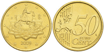 Италия 50 евроцентов 2009 KM 215 нордик UNC 4148-641