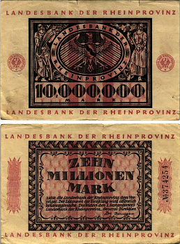 ДЮССЕЛЬДОРФ, ГЕРМАНИЯ 10000000 МАРОК 1923 НОТГЕЛЬД, LANDESBANK DER RHEINPROVINZ, 1 СЕНТЯБРЯ 1923 ARNOLD KELLER 1166 h бумага 8518-46-1-2