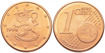 Финляндия 1 евроцент 1999 KM 98 сталь плакированная медью UNC 116-725
