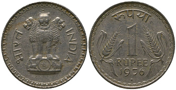 Индия 1 рупия 1976 ромб - Бомбей KM 78.1 медно-никель 4565-611