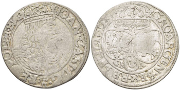 Польша 6 грошей (шостак) 1661 G-BA, Ян II Казимир (1648-1668), вес 2,75 гр., легенда (IOAN CASI) KM 91, Kopinski 169.2 серебро 1517-935