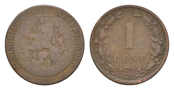Нидерланды 1 цент 1901 Вильгельмина (1890-1948) KM 131 бронза 73-126