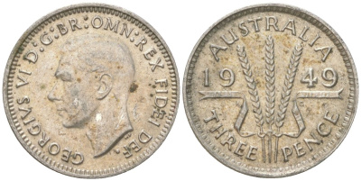 Австралия 3 пенса 1949 Георг V (1936-1952) KM 44 серебро 4621-1211