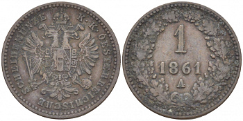 АВСТРИЯ 1 КРЕЙЦЕР 1861 А KM 2186 медь 3309-857