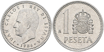 Испания 1 песета 1986 M, Хуан Карлос I (1975-2014) KM 821 алюминий 4402-247