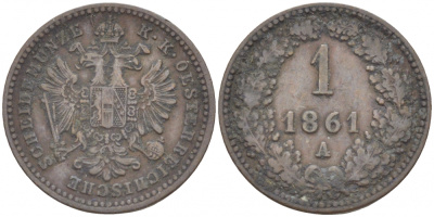 АВСТРИЯ 1 КРЕЙЦЕР 1861 А KM 2186 медь 3309-857