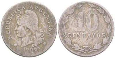 Аргентина 10 сентаво 1906 KM 35 медно-никель 4621-1048
