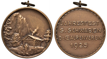 ШВАБИЯ (ШТУДГАРТ) МЕДАЛЬ 1925 ПОКОРИТЕЛЮ АЛЬП, 35 мм, 18,7 гр UNC 1072-5-21