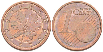 ГЕРМАНИЯ 1 ЕВРОЦЕНТ 2002 G KM 207 сталь плакированная медью 218-1236