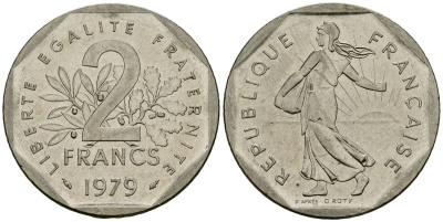 Франция 2 франка 1979 сеятель KM 942.1, Le Franc 272.3 никель 4120-1032