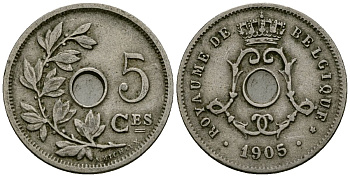 Бельгия 5 сантимов 1905 Belgique KM 54 медно-никель 4173-363