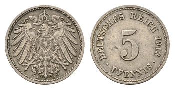 Германия 5 пфеннигов 1913 A KM 11, J. 12 медно-никель 4696-648