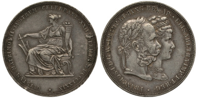 Австрия 2 флорина 1879 Серебряная свадьба Франца-Иосифа и Елизаветы Баварской KM M5, J. 369 серебро 413-6735