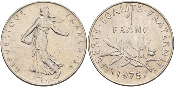 ФРАНЦИЯ 1 ФРАНК 1975 СЕЯТЕЛЬ KM 925.1 никель 186-345