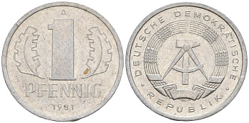 ГДР 1 пфеннииг 1981 A KM 8.2 алюминий 4596-555