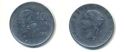 Италия 100 лир 1979 R, FAO, корова с теленком KM 106 нержавеющая сталь aUNC 89-722