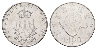 Сан-Марино 100 лир 1979 Институциональные органы государства KM 95 нержавеющая сталь UNC 4648-254