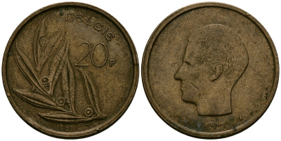 Бельгия 20 франков 1981 KM 160 никель бронза 4586-1043