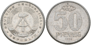 ГДР 50 пфеннигов 1958 А KM 12.1 алюминий 4571-644