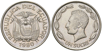 Эквадор 1 сукре 1980 KM 78b сталь плакированная никелем aUNC 4511-751