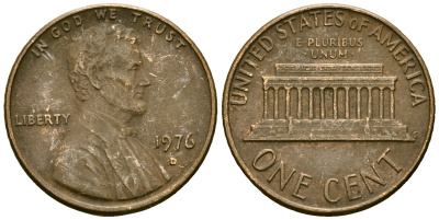 США 1 цент 1976 D, Линкольн KM 201 медь цинк 4136-146