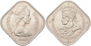 Гернси 10 шиллингов 1966 900 лет Нормандскому завоеванию KM 19 медно-никель UNC 4620-1055