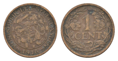 Нидерланды 1 цент 1916 Вильгельмина (1890-1948) KM 152 бронза 75-138