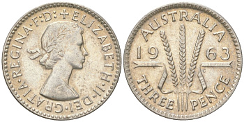 Австралия 3 пенса 1963 Елизавета II (1952-2022) KM 57 серебро 4623-136