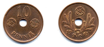 ФИНЛЯНДИЯ 10 ПЕННИ 1941 KM 33.1 медь 51-4926