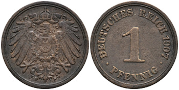 Германия 1 пфенниг 1907 F KM 10 медь 44-1236