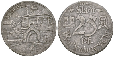 Ротенбург-об-дер-Таубер 25 пфеннигов 1921 Больница Бастай Funck 453.7i, Men18 27506.10 железо 46-1942