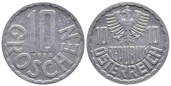 АВСТРИЯ 10 ГРОШЕЙ 1984 KM 2878 алюминий 53-843