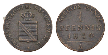Саксен-Веймар-Эйзенах 1 пфенниг 1840 A, Карл Фридрих KM 196 медь 4615-123