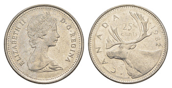 Канада 25 центов 1982 Елизавета II (1952-2022), олень KM 74 никель 4638-527