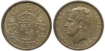 Испания 100 песет 1984 Хуан Карлос I (1975-2014) KM 826 алюминиевая бронза 186-1034